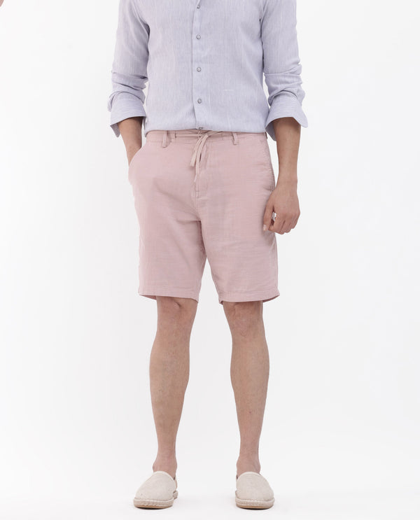 Rare Rabbit Men's Pinto Light Pink Cotton Fabric Drawstring Mid Rise Shorts
