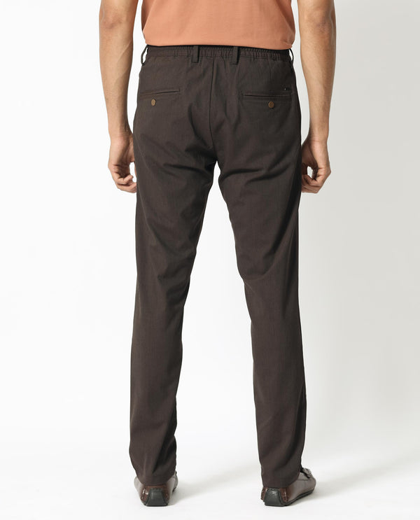 Rare Rabbit Men's Piper Brown Plain Mid-Rise Regular Fit Striped Trouser