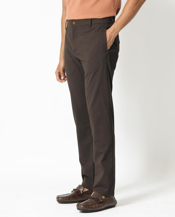 Rare Rabbit Men's Piper Brown Plain Mid-Rise Regular Fit Striped Trouser