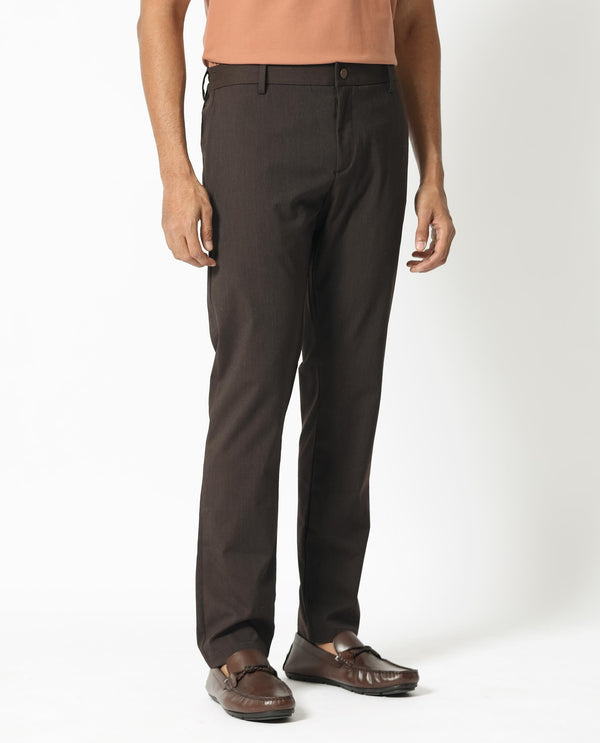 Rare Rabbit Men's Piper Brown Plain Mid-Rise Regular Fit Striped Trouser