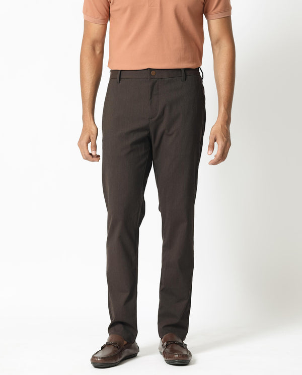 Rare Rabbit Men's Piper Brown Plain Mid-Rise Regular Fit Striped Trouser