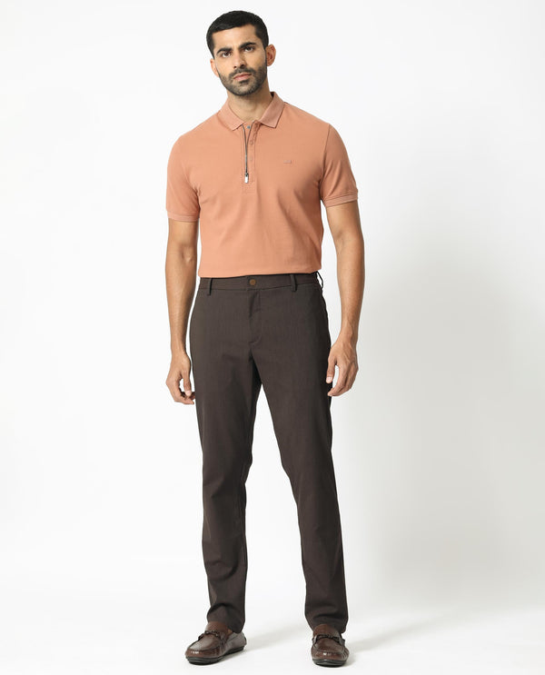 Rare Rabbit Men's Piper Brown Plain Mid-Rise Regular Fit Striped Trouser