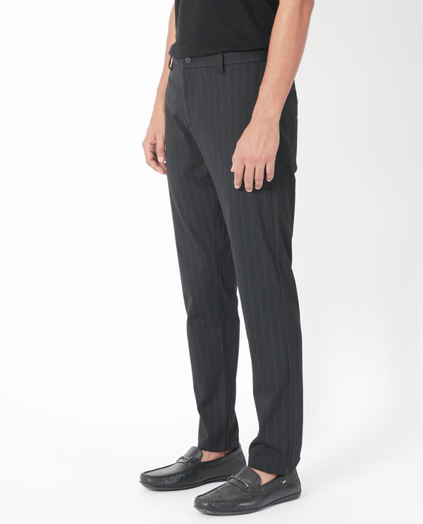 Rare Rabbit Men's Piper Navy Mid-Rise Regular Fit Striped Trouser