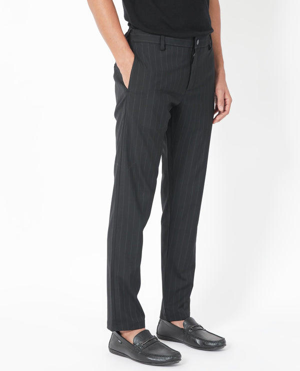 Rare Rabbit Men's Piper Navy Mid-Rise Regular Fit Striped Trouser