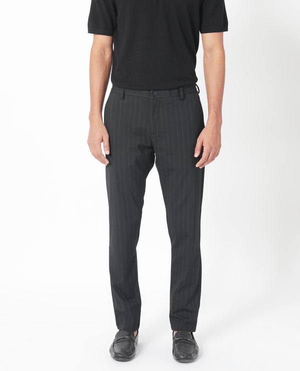 Rare Rabbit Men's Piper Navy Mid-Rise Regular Fit Striped Trouser