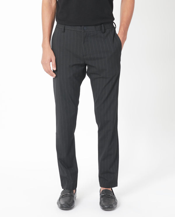 Rare Rabbit Men's Piper Navy Mid-Rise Regular Fit Striped Trouser