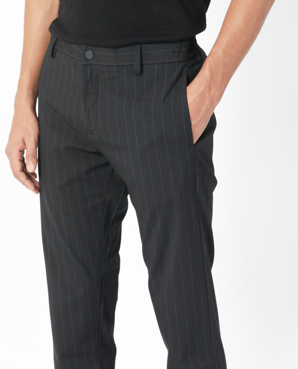 Rare Rabbit Men's Piper Navy Mid-Rise Regular Fit Striped Trouser