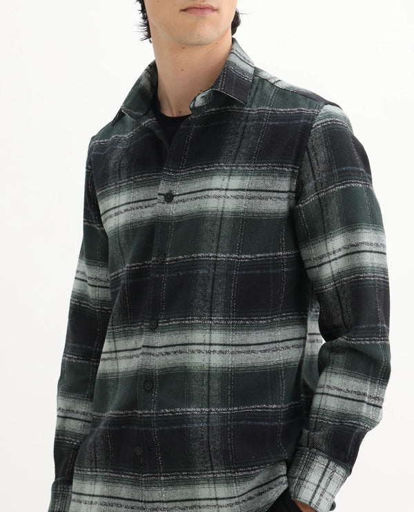 Rare Rabbit Men's Piter Green Cotton Blend Fabric Full Sleeves Collared Neck Button Closure Checked Shirt