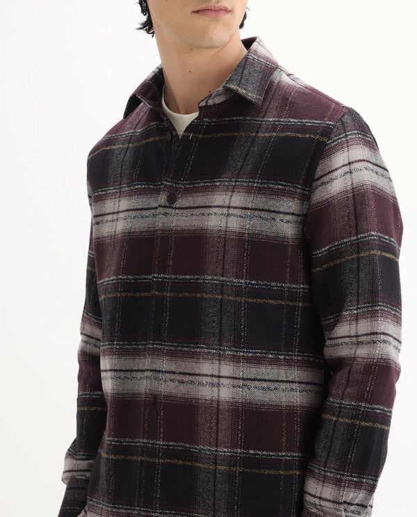 Rare Rabbit Men's Piter Maroon Cotton Blend Fabric Full Sleeves Collared Neck Button Closure Checked Shirt