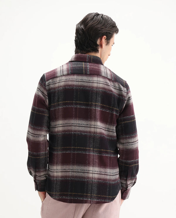 Rare Rabbit Men's Piter Maroon Cotton Blend Fabric Full Sleeves Collared Neck Button Closure Checked Shirt