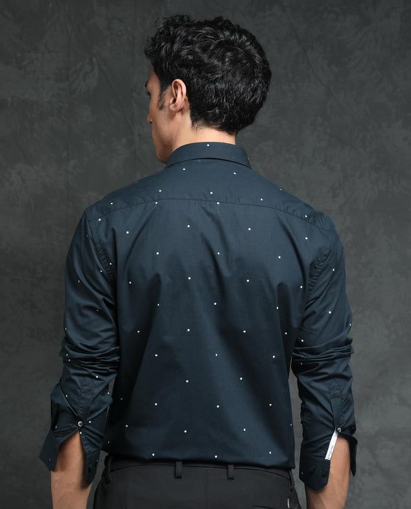 Rare Rabbit Plutoo Primary Black Cotton Fabric Polka Print Full Sleeves Shirt