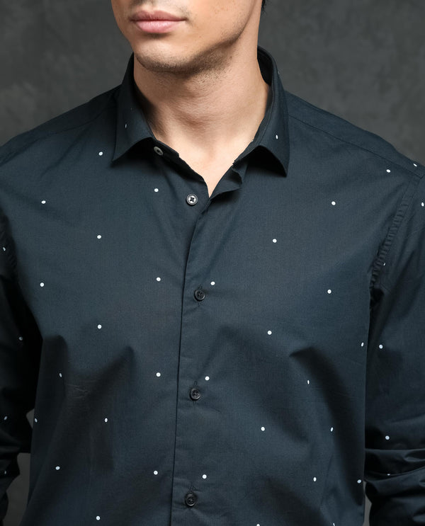 Rare Rabbit Plutoo Primary Black Cotton Fabric Polka Print Full Sleeves Shirt