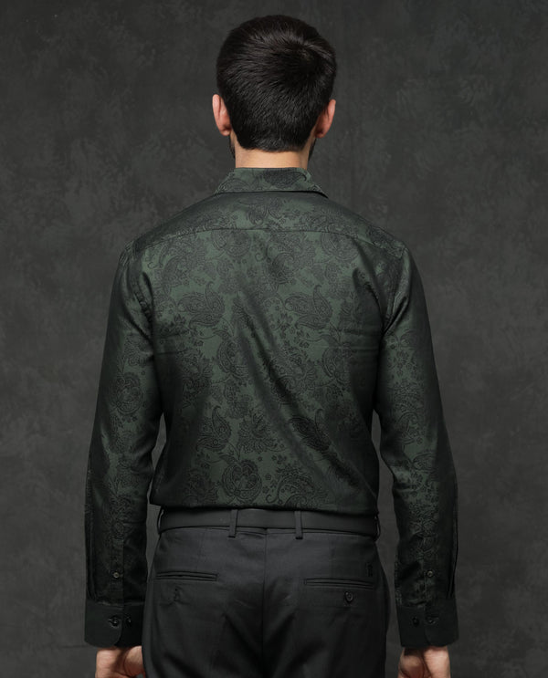 Rare Rabbit Mens Poe Dark Green Cotton Polyester Fabric Full Sleeves Jacquard Texture Shirt