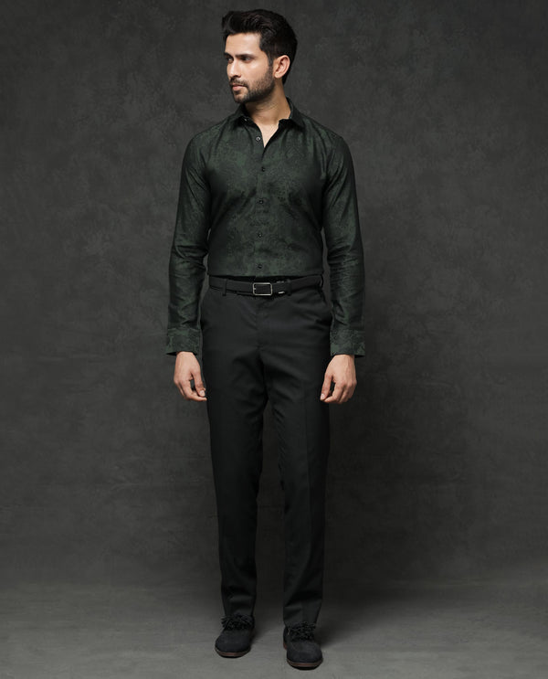 Rare Rabbit Mens Poe Dark Green Cotton Polyester Fabric Full Sleeves Jacquard Texture Shirt