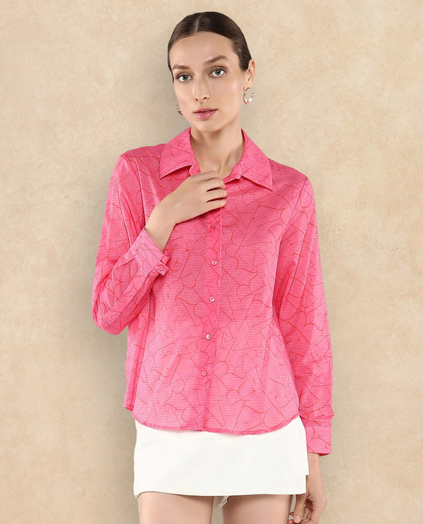 Rareism Women Poiny Pink Printed Top