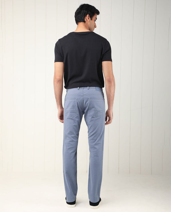 Rare Rabbit Men's Poke-2 Dusky Blue Solid Mid-Rise Regular Fit Trouser