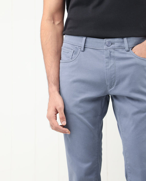 Rare Rabbit Men's Poke-2 Dusky Blue Solid Mid-Rise Regular Fit Trouser