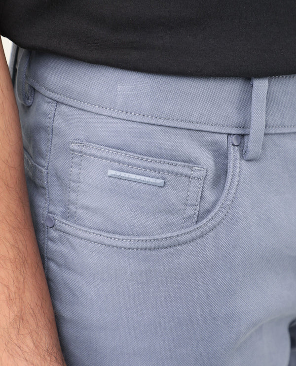 Rare Rabbit Men's Poke-2 Dusky Blue Solid Mid-Rise Regular Fit Trouser