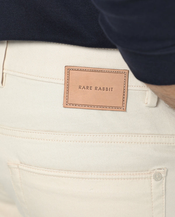 Rare Rabbit Men's Poke-2 Beige Solid Mid-Rise Regular Fit Trouser