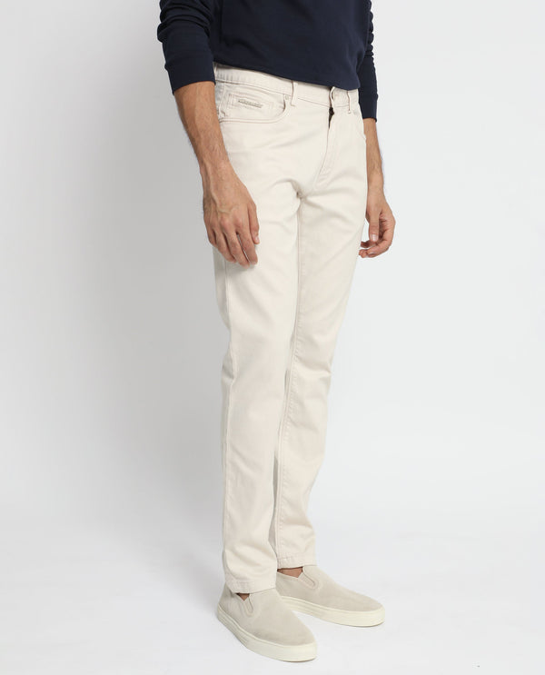 Rare Rabbit Men's Poke-2 Beige Solid Mid-Rise Regular Fit Trouser
