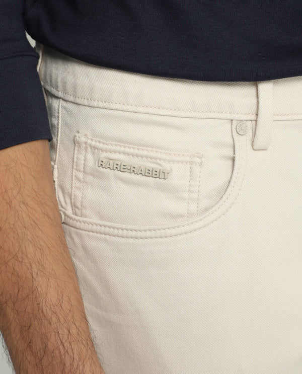Rare Rabbit Men's Poke-2 Beige Solid Mid-Rise Regular Fit Trouser