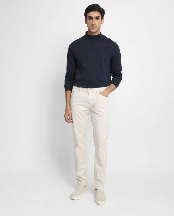 Rare Rabbit Men's Poke-2 Beige Solid Mid-Rise Regular Fit Trouser