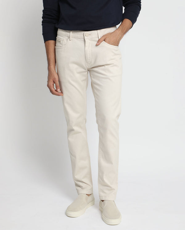 Rare Rabbit Men's Poke Beige Solid Mid-Rise Regular Fit Trouser