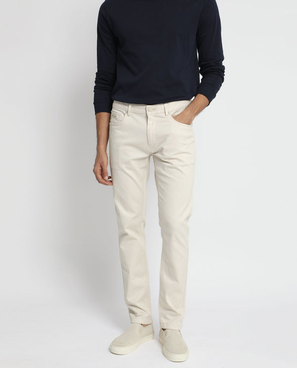 Rare Rabbit Men's Poke-2 Beige Solid Mid-Rise Regular Fit Trouser