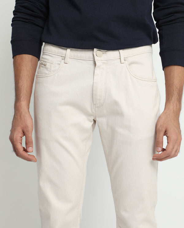 Rare Rabbit Men's Poke-2 Beige Solid Mid-Rise Regular Fit Trouser
