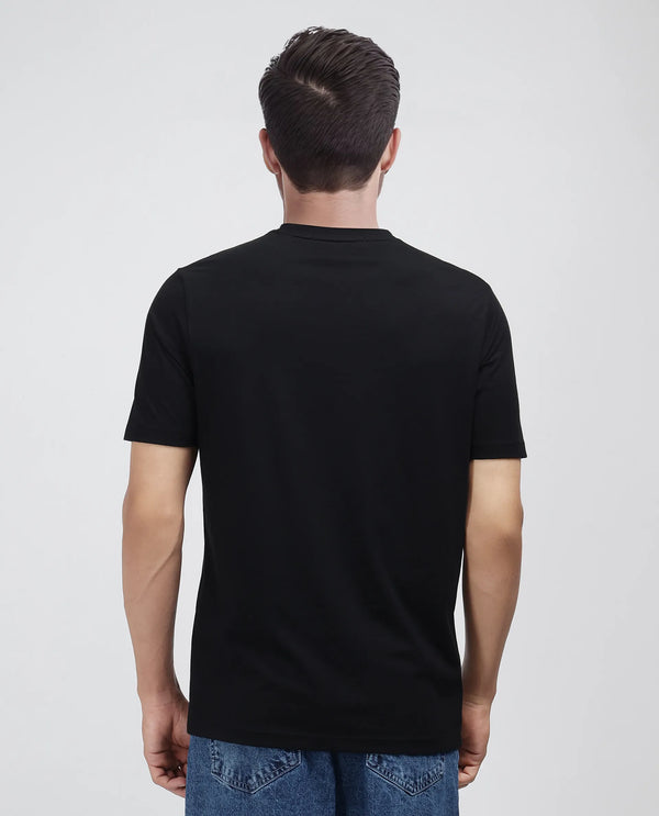 Rare Rabbit Men Pol Black Cotton Fabric Short Sleeve Crew Neck Gel Graphic Print T-Shirt