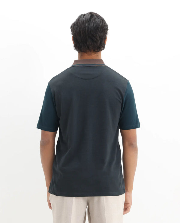 Rare Rabbit Men's Polf Dark Grey Cotton Fabric Short Sleeves Collared Neck Regular Fit Plain Knit Polo T-Shirt