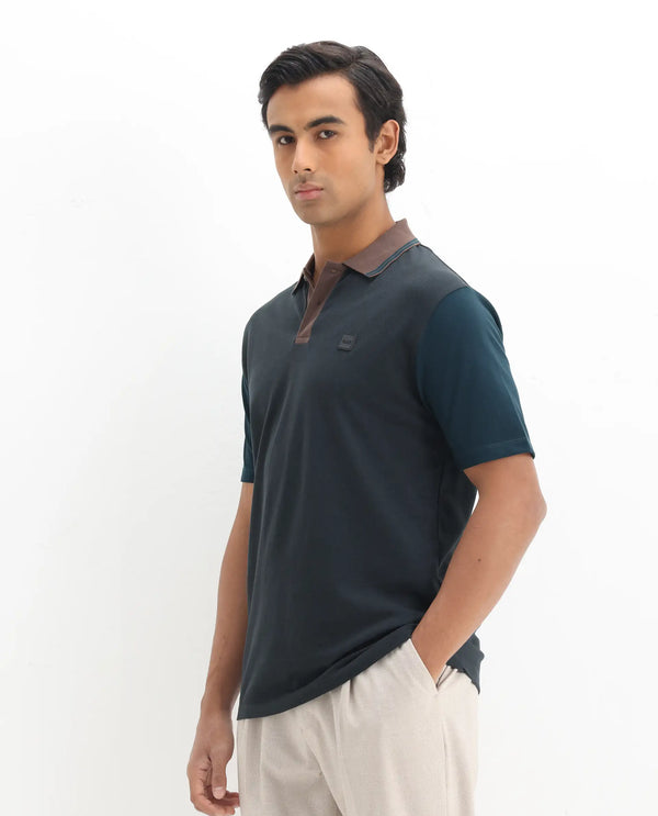 Rare Rabbit Men's Polf Dark Grey Cotton Fabric Short Sleeves Collared Neck Regular Fit Plain Knit Polo T-Shirt
