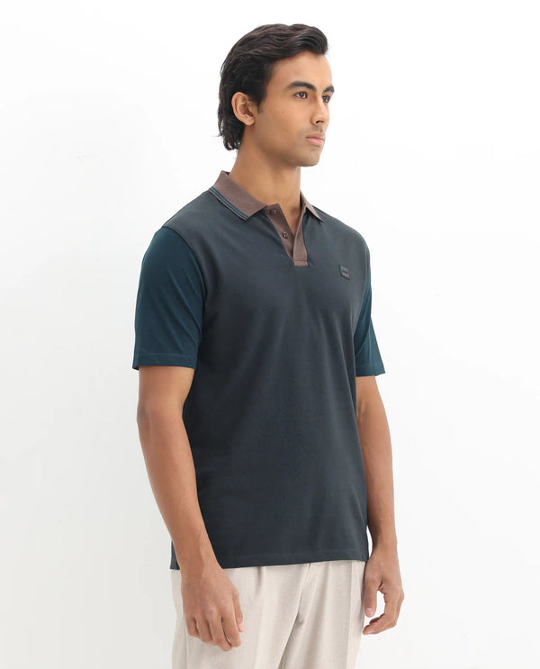 Rare Rabbit Men's Polf Dark Grey Cotton Fabric Short Sleeves Collared Neck Regular Fit Plain Knit Polo T-Shirt