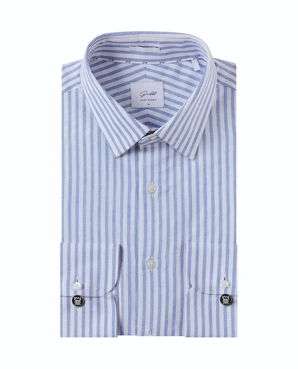 Rare Rabbit Mens Polic Blue Cotton Fabric Regular Collar Full Sleeve Regular Fit Striped Shirt