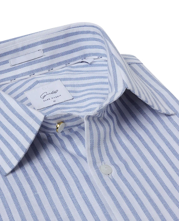 Rare Rabbit Mens Polic Blue Cotton Fabric Regular Collar Full Sleeve Regular Fit Striped Shirt