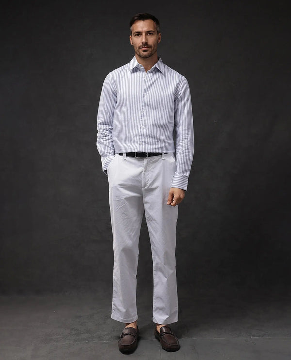 Rare Rabbit Mens Polic Blue Cotton Fabric Regular Collar Full Sleeve Regular Fit Striped Shirt