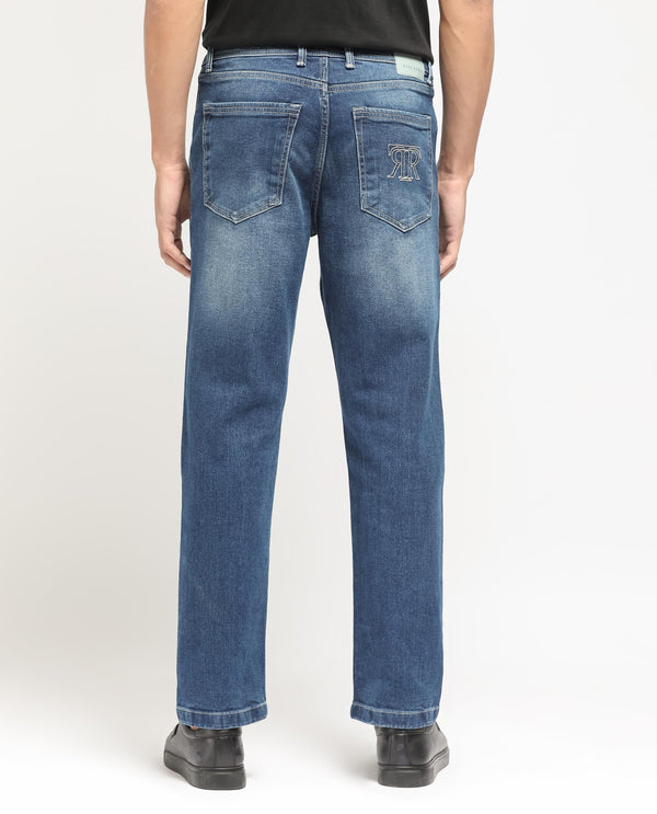Rare Rabbit Men's Polin Blue Mid Wash Mid-Rise Regular Fit Jeans