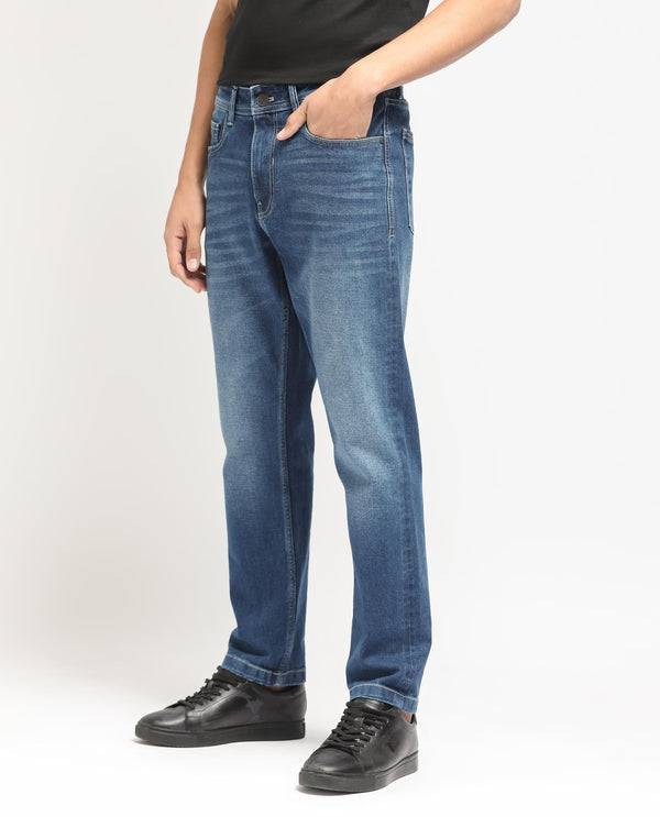 Rare Rabbit Men's Polin Blue Mid Wash Mid-Rise Regular Fit Jeans
