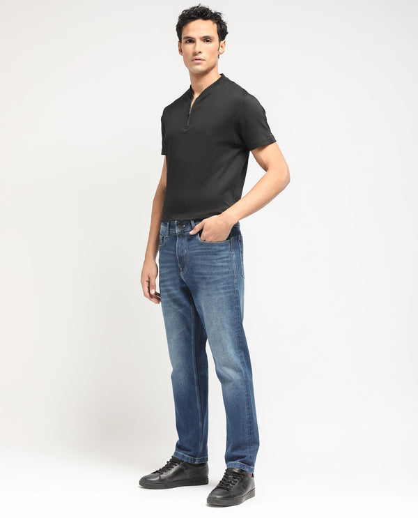 Rare Rabbit Men's Polin Blue Mid Wash Mid-Rise Regular Fit Jeans