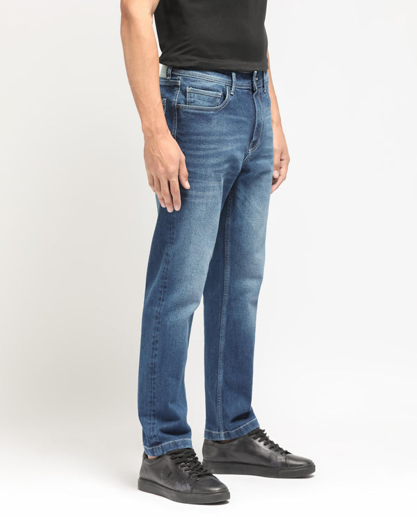 Rare Rabbit Men's Polin Blue Mid Wash Mid-Rise Regular Fit Jeans