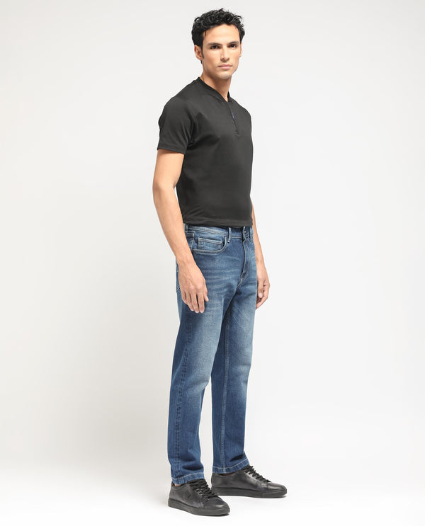 Rare Rabbit Men's Polin Blue Mid Wash Mid-Rise Regular Fit Jeans