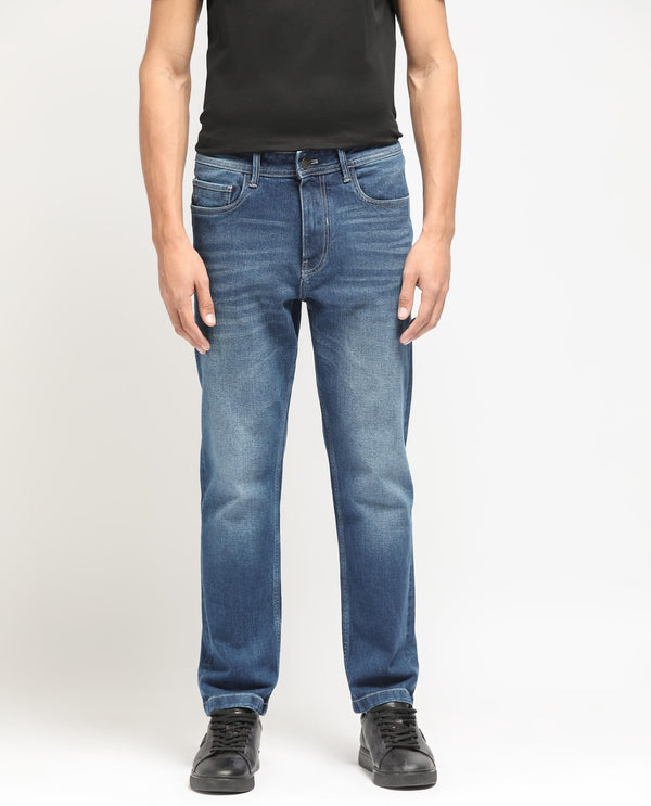Rare Rabbit Men's Polin Blue Mid Wash Mid-Rise Regular Fit Jeans