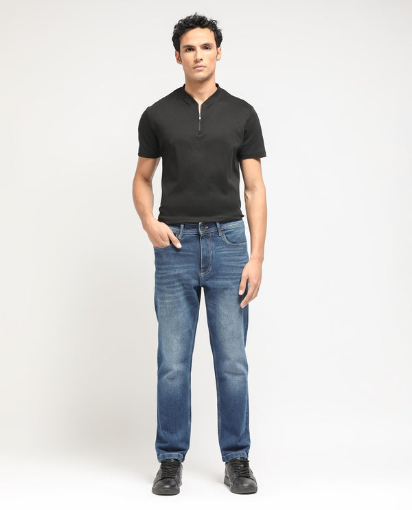 Rare Rabbit Men's Polin Blue Mid Wash Mid-Rise Regular Fit Jeans