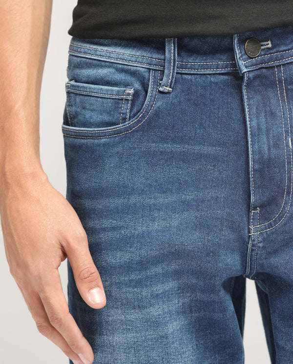 Rare Rabbit Men's Polin Blue Mid Wash Mid-Rise Regular Fit Jeans
