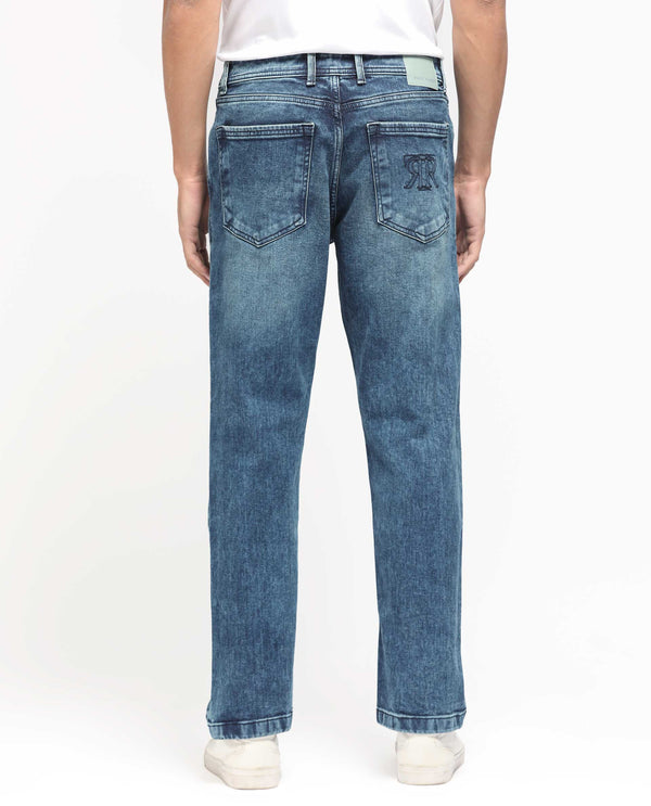 Rare Rabbit Men's Polin Dusky Blue Mid Wash Mid-Rise Regular Fit Jeans