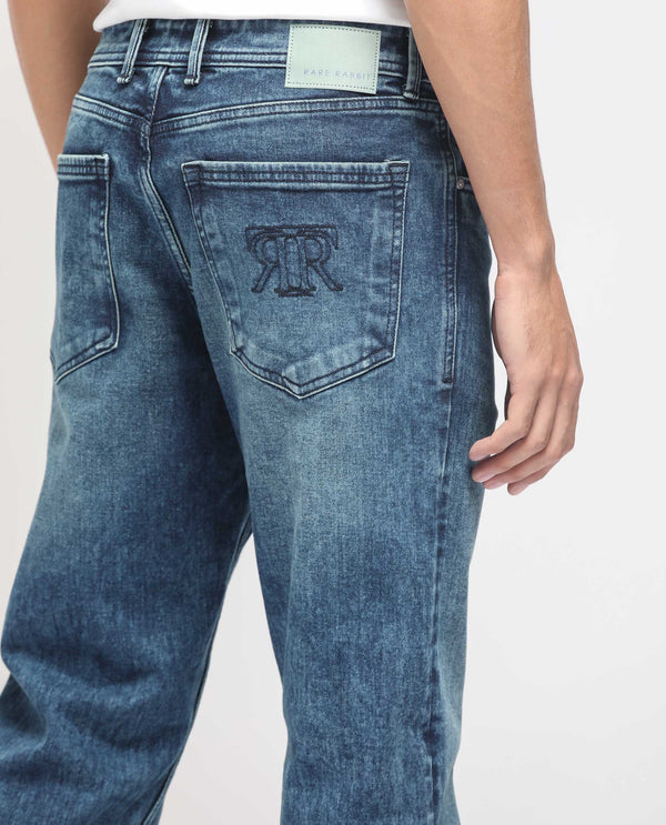 Rare Rabbit Men's Polin Dusky Blue Mid Wash Mid-Rise Regular Fit Jeans