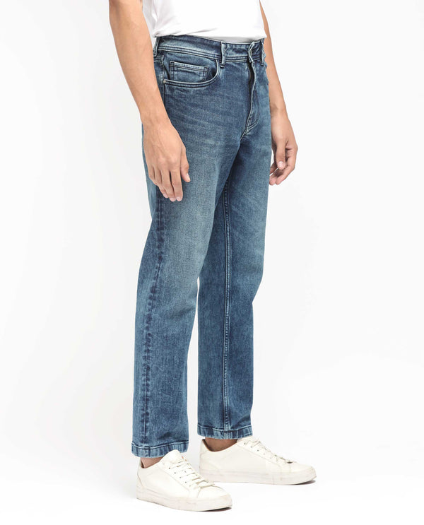Rare Rabbit Men's Polin Dusky Blue Mid Wash Mid-Rise Regular Fit Jeans