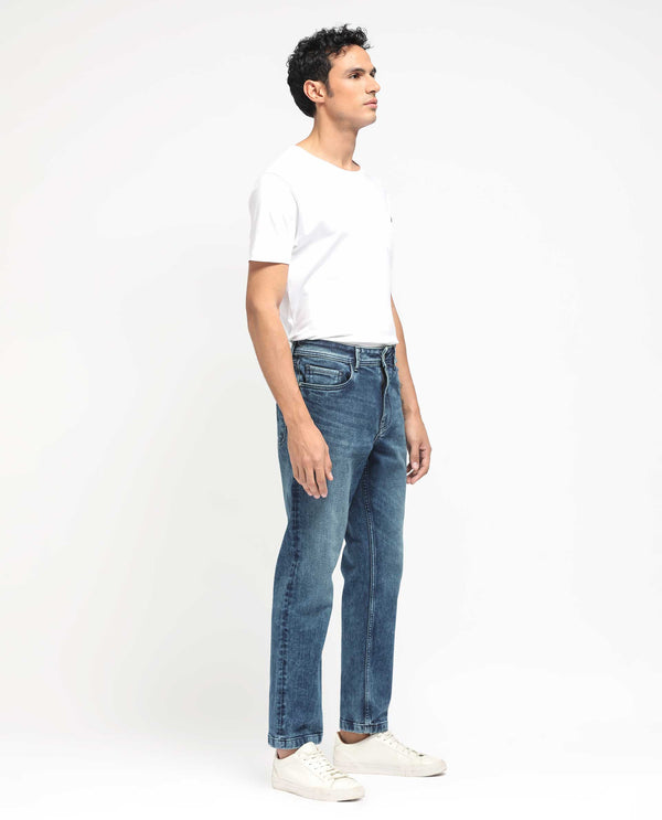 Rare Rabbit Men's Polin Dusky Blue Mid Wash Mid-Rise Regular Fit Jeans