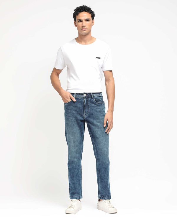 Rare Rabbit Men's Polin Dusky Blue Mid Wash Mid-Rise Regular Fit Jeans