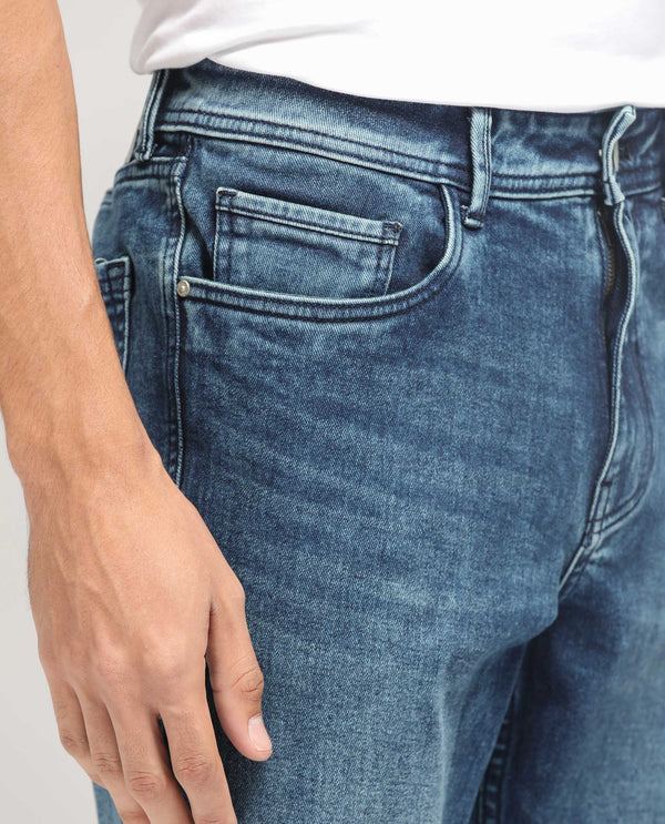 Rare Rabbit Men's Polin Dusky Blue Mid Wash Mid-Rise Regular Fit Jeans